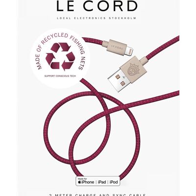 Plum iPhone Lightning cable · 2 meter · Made of recycled fishing nets - With packaging