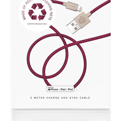 Plum iPhone Lightning cable · 2 meter · Made of recycled fishing nets - With packaging