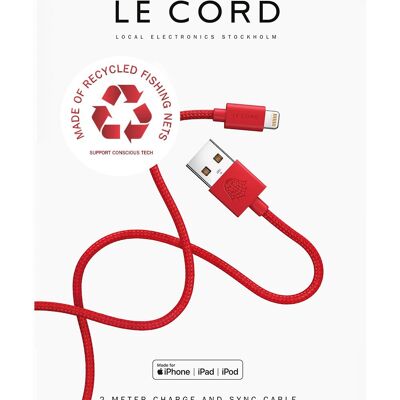 Cavo Lightning per iPhone rosso · 2 metri · Realizzato con reti da pesca riciclate - Con confezione