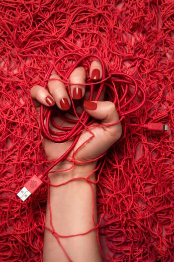 Câble Lightning iPhone rouge · 2 mètres · En filets de pêche recyclés - Avec emballage 2