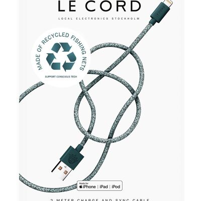 Green iPhone Lightning cable · 2 meter · Made of recycled fishing nets - With packaging