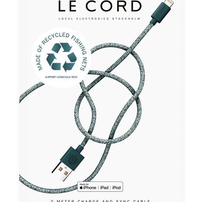 Cable Lightning verde para iPhone · 2 metros · Fabricado con redes de pesca recicladas - Con embalaje