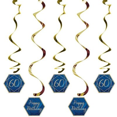 Azul marino y oro Geode Age 60 Dizzy Danglers Surtido Foil Stamped