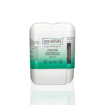 Stevia Tabs 750 uds Tabletas edulcorantes a base del glucósido de esteviol rebaudiósido-A y eritritol