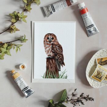 Carte de voeux durable aquarelle Tawny Owl 1