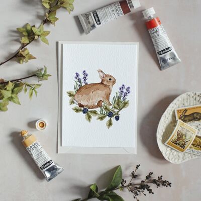 Cartolina d'auguri sostenibile dell'acquerello di coniglio selvatico