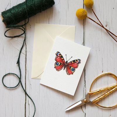 Cartolina d'auguri sostenibile dell'acquerello della farfalla del pavone mini