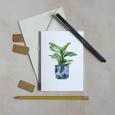 Cartolina d'auguri sostenibile dell'acquerello della pianta della casa