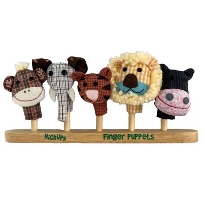 5 finger puppets with wooden stand - wild animals set
