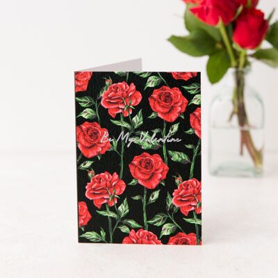 Valentines Dark Rose Greetings Card