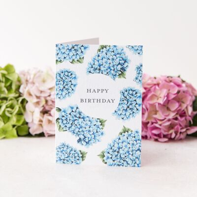 Carte de voeux d'anniversaire d'hortensia bleu