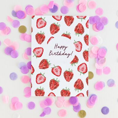 Carte de voeux joyeux anniversaire fraise