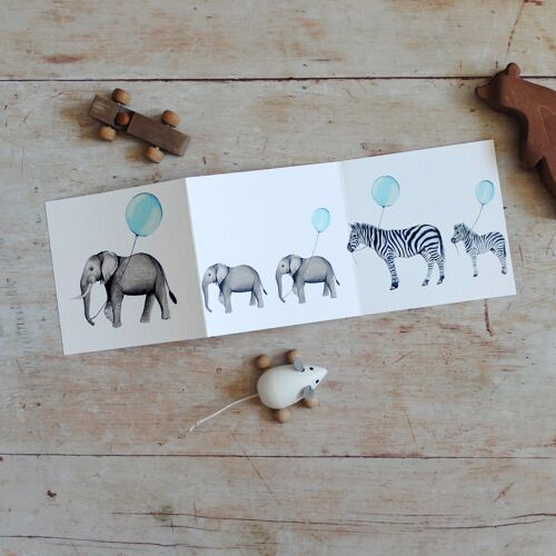 Baby Elephant Concertina Blue Greetings Card