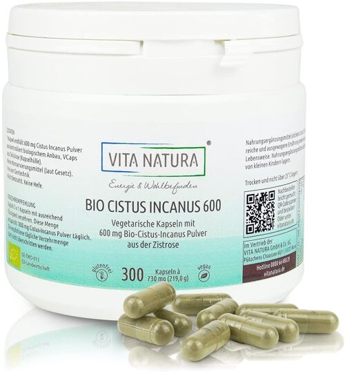 Bio Cistus Incanus Kapseln - 600 mg - aus Griechenland - 300 Vegi-Kapseln - Zistrose Kapseln - Vegan