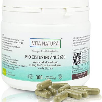 Capsule di Cistus Incanus bio - 600 mg - dalla Grecia - 300 Capsule Vegi - Capsule di Cisto - Vegan