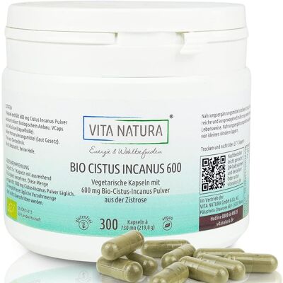 Capsules de Cistus Incanus Bio - 600 mg - de Grèce - 300 Capsules Vegi - Capsules de Ciste - Végétalien