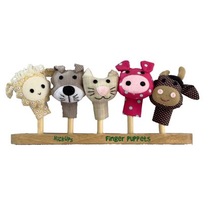 5 finger puppets with wooden stand - farm animals set