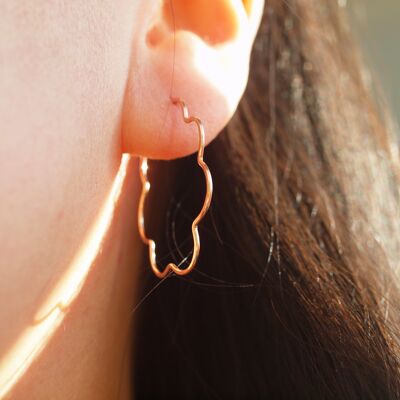 Rose gold filled cloud hoop earrings, medium hoop earrings, flower hoop earrings
