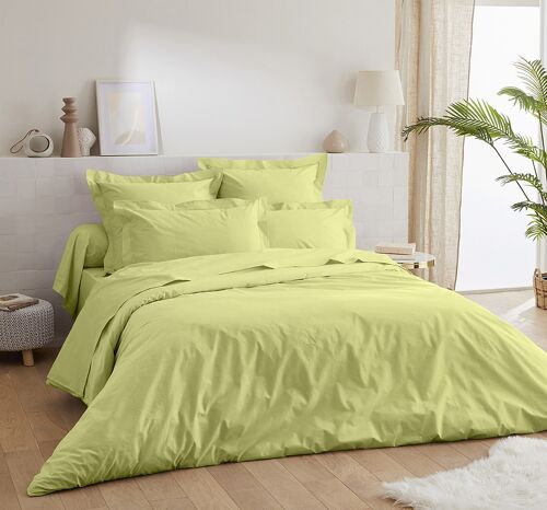 Housse de couette unie 50% percale de coton 50% polyester - 80 fils - 240x260 - anis