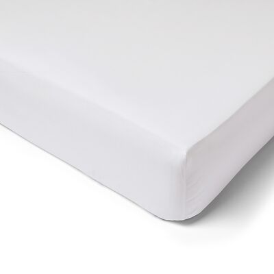 Drap housse Percale de Coton 80 Fils - 160x200 - Bonnet de 40cm - Blanc