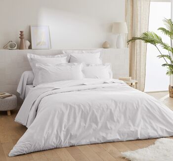 Housse de couette jour echelle percale de coton 80 fils + 2 taies d'oreiller 65x65 - blanc - 200x200