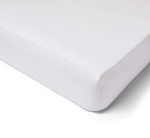 Drap housse Percale de Coton 80 Fils - 90x190 - Bonnet de 30cm - Blanc