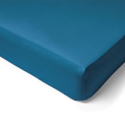 Drap housse Percale de Coton 80 Fils - 160x200 - Bonnet de 40cm - bleu canard