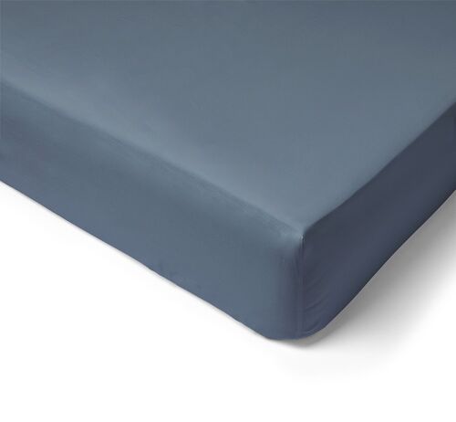 Drap housse imprimé 180x200 cm percale de coton ROMEO bleu Baltique Bonnet  40 cm