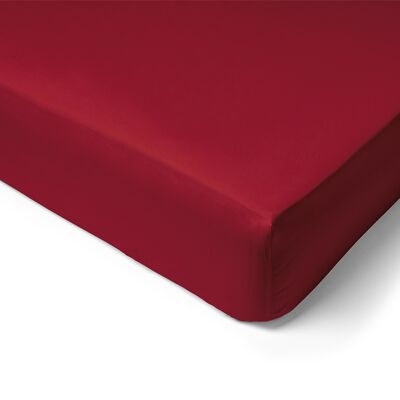 Drap housse Percale de Coton 80 Fils - 120x190 - Bonnet de 30cm - bordeaux