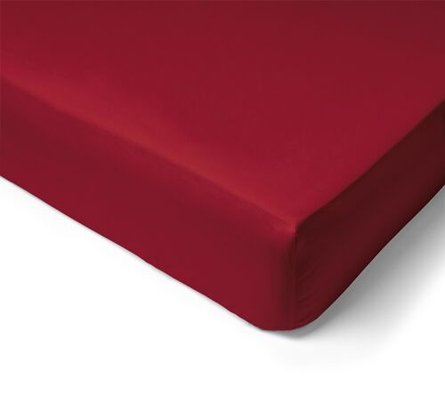 Drap housse Percale de Coton 80 Fils - 160x200 - Bonnet de 30cm - bordeaux