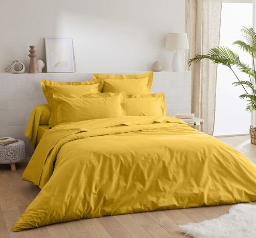 Lot de 2 Taies d'oreiller unies Percale de Coton 80 fils - 50x70 - curry