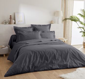 Drap housse Percale de Coton 80 Fils - 160x200 - Bonnet de 30cm - gris fonce 2