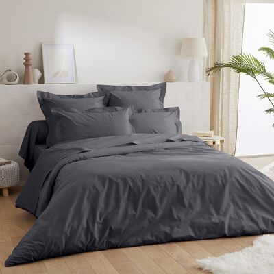 Housse de couette percale de coton 80 fils - 140x200 - gris fonce