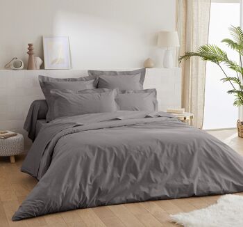 Housse de couette réversible gris foncé et gris perle percale de coton fils teints 220x240