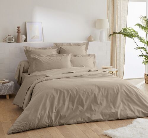 Housse de couette percale de coton 80 fils - 200x200 - mastic