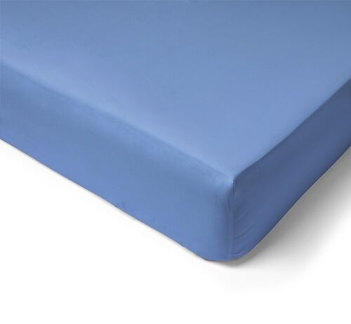 Drap housse 50% percale de coton 50% polyester - 80 fils - bonnet 28cm - 90x190 - pervenche