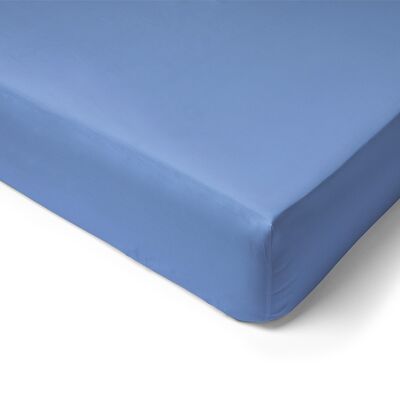 Drap housse 50% percale de coton 50% polyester - 80 fils - bonnet 28cm - 160x200 - pervenche