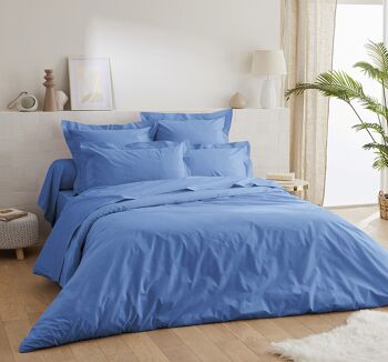 Drap housse Percale de Coton 80 Fils pour lit queen size - 160x200 - Bonnet de 50cm - pervenche 2