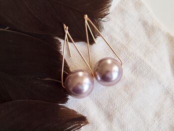 Large Perle violet boucle d'oreille, géométrique navire boucles d’oreilles, boucles d’oreilles perle extra large lavande, grosse perle boucles d’oreilles 14K Gold Filled 1