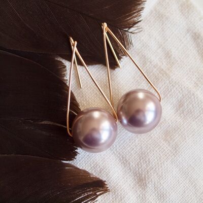 Large Perle violet boucle d'oreille, géométrique navire boucles d’oreilles, boucles d’oreilles perle extra large lavande, grosse perle boucles d’oreilles 14K Gold Filled