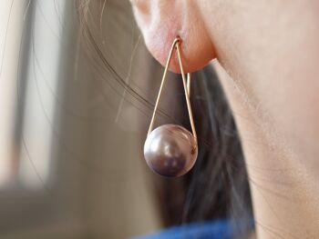 Large Perle violet boucle d'oreille, géométrique navire boucles d’oreilles, boucles d’oreilles perle extra large lavande, grosse perle boucles d’oreilles 14K Gold Filled 2