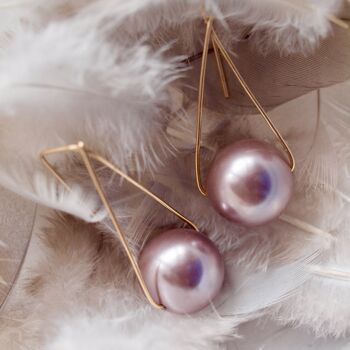 Large Perle violet boucle d'oreille, géométrique navire boucles d’oreilles, boucles d’oreilles perle extra large lavande, grosse perle boucles d’oreilles 14K Gold Filled 3
