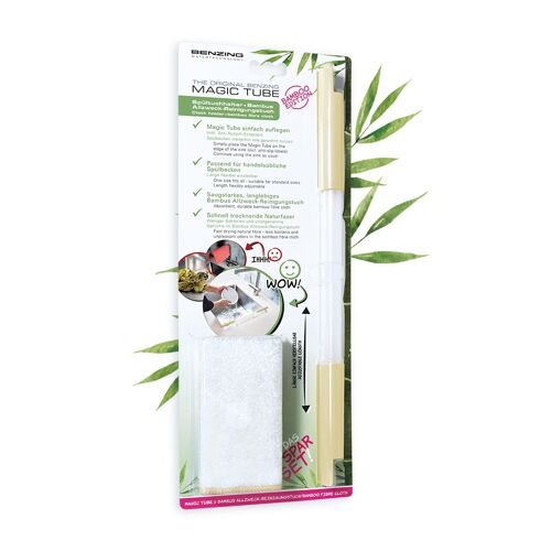Die original BENZING Magic Tube Bambus Edition - der praktische 
Spültuchhalter und Haushalthelfer für jedes Spülbecken und jede Küche. 
Spar-Set mit nachhaltigem Bambus Allzweck-Reinigungstuch.