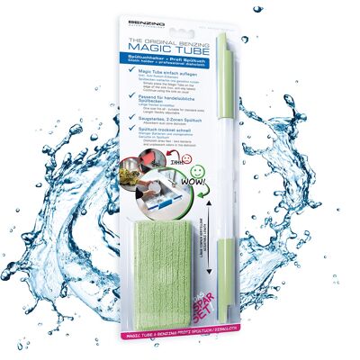 Benzing Water Technology Dishcloth holder for every sink Magic Tube economy set with microfibre cloth, plastic, green