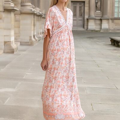 V-neck floral print long dress