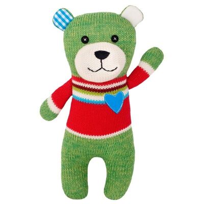 Cuddly toy bear knitted green / red