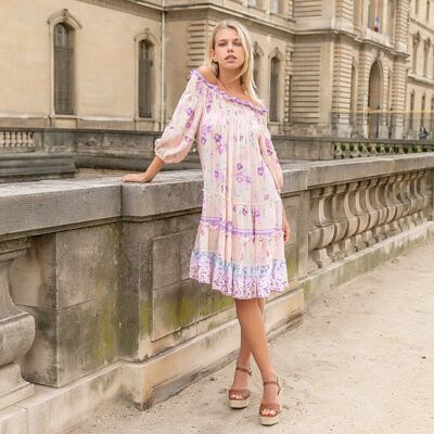 Bohemian print tunic dress with off the shoulders