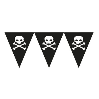 Fanion de drapeau en papier tête de mort et os croisés de pirate