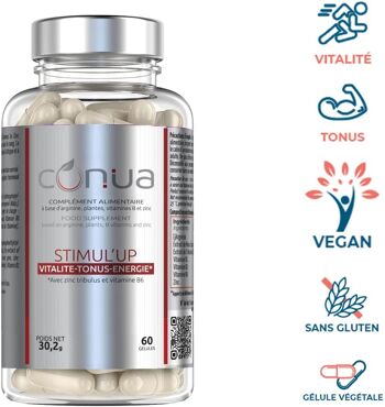 Stimul'up ® MACA + Arginine, Tribulus, Zinc plus Vitamine B1 B2 B6 Stimul Sport | VITALITÉ | TONUS | ÉNERGIE | Testostérone* Végan sans additif Conua qualité Française 2