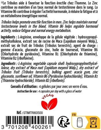 Stimul'up ® MACA + Arginine, Tribulus, Zinc plus Vitamine B1 B2 B6 Stimul Sport | VITALITÉ | TONUS | ÉNERGIE | Testostérone* Végan sans additif Conua qualité Française 6